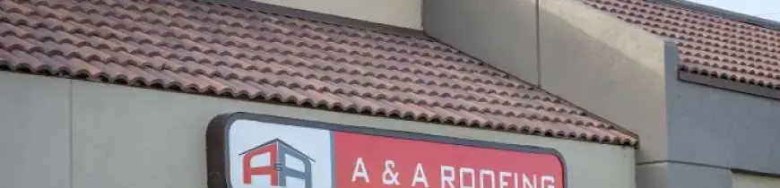 The A&A Roofing sign outside the office